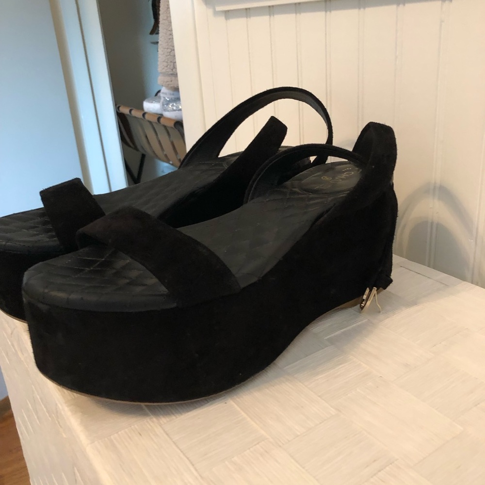 Chanel Black Suede Platform Wedges - Picture 4 of 9